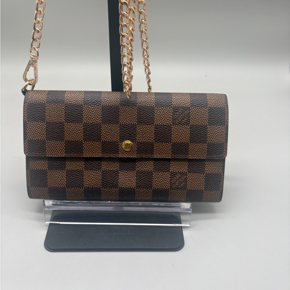Louis Vuitton Damier Ebene Wallet On Chain Crossbody Clutch Authentic